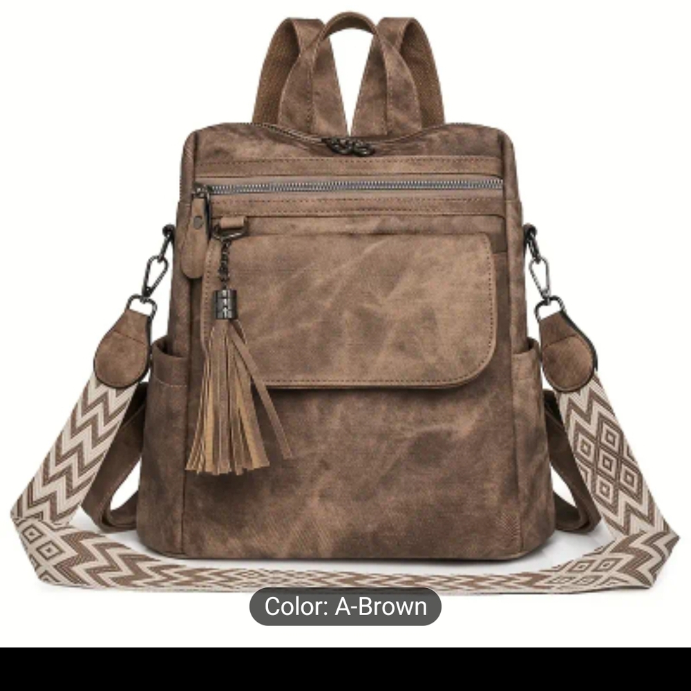 Brown Women's Backpack with Tassel